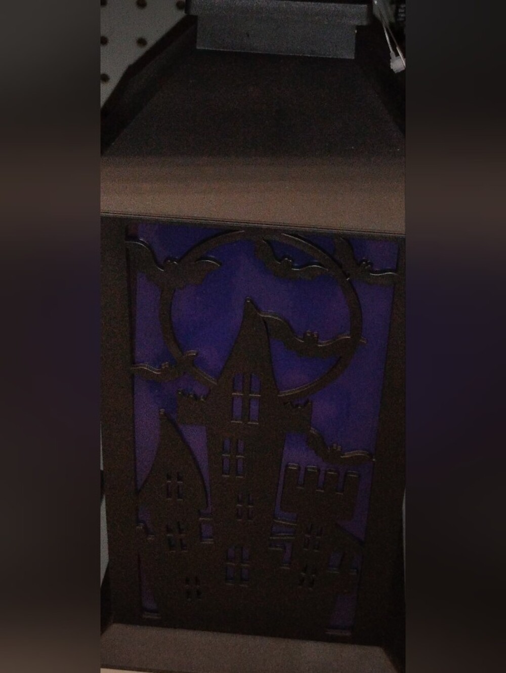 Halloween Black Haunted House Metal Cut-Out Lantern - Purple